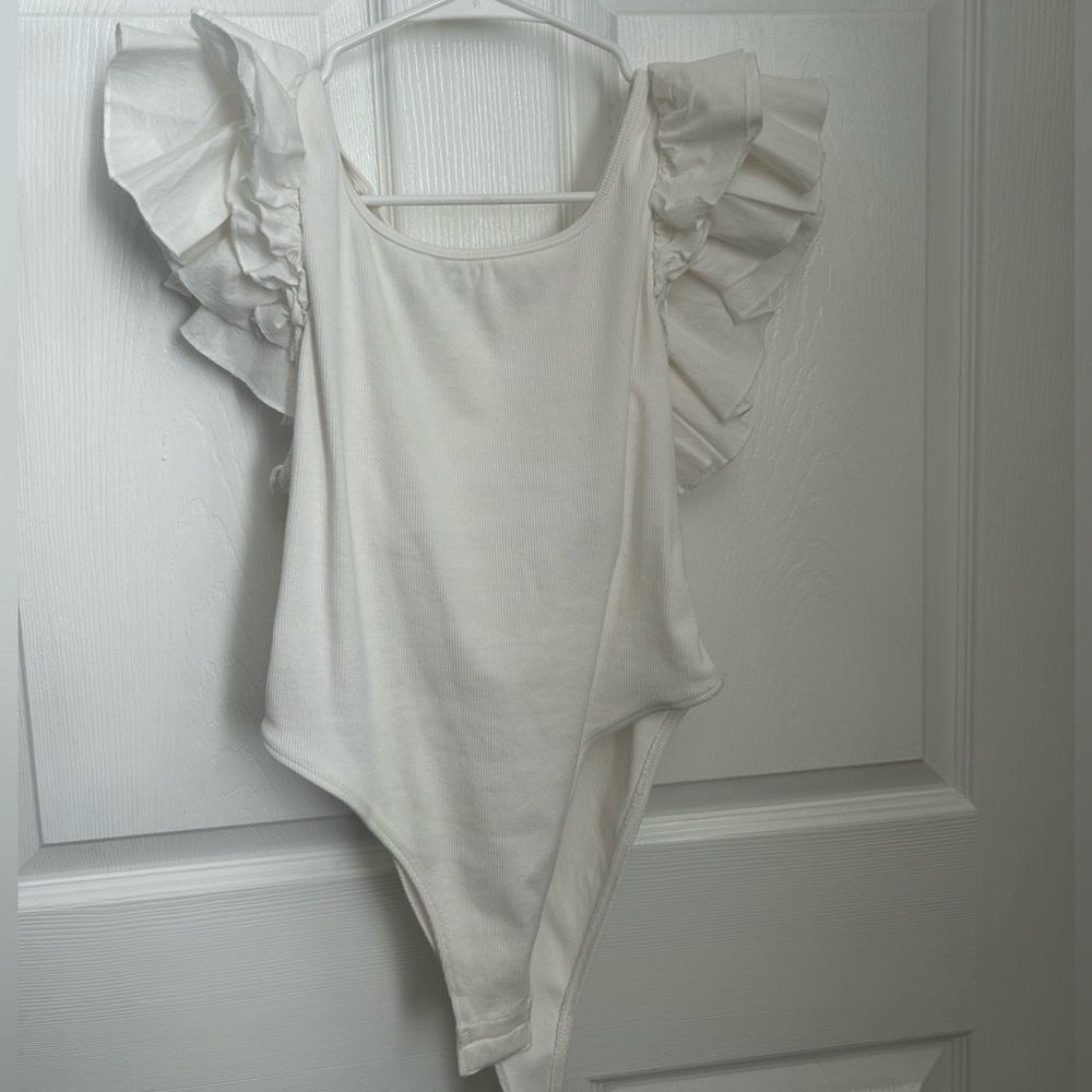 Zara White Ruffled Bodysuit One Piece